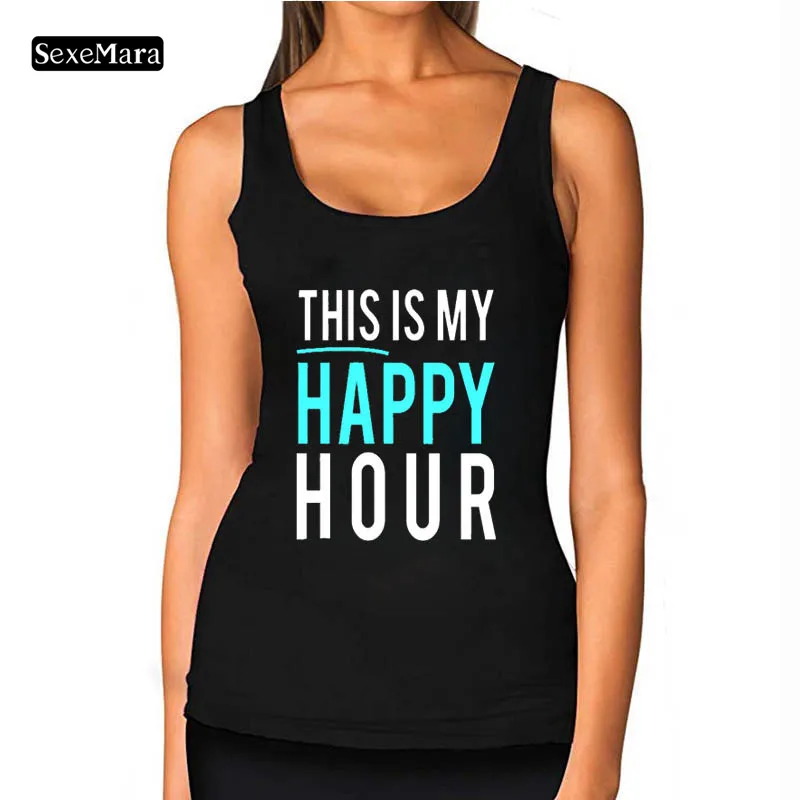 

Sexemara jacket waistcoat women's summer this is my happy hour letter print Oneck sleeveless Festival waistcoat women's tank top