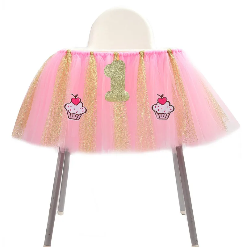 Детская блестящая фатиновая юбка с высоким стульчиком для первого дня рождения торт Smash пачка декоративный баннер для девочек лоскутное цвет Вечерние Декорации