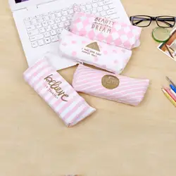 Милый розовый полосатый Карандаш Pen кошелек для монет Чехол сумка косметичка Макияж сумка для хранения