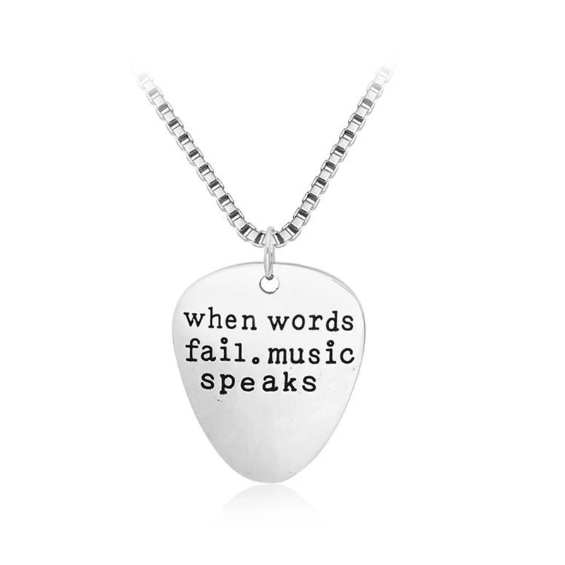 Charm Penant Hand Stamped &quotWhen words fail music speaks&quotSilver Engraved Letters Pendant Necklace Collier Men Women Love Jewelry |