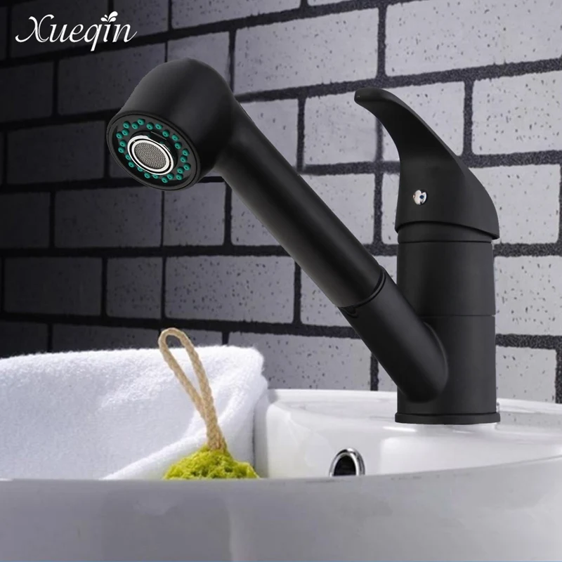 Xueqin Black Pull Out Spray Kitchen Basin Sink Water Faucet 360 Degree Rotation Mixer Tap Spout Bathroom Hot Cold Water Faucet hpb multi function pull out lifting bathroom faucet brass bathroom sink mixer dual pattern spout 360 rotation design hp3048