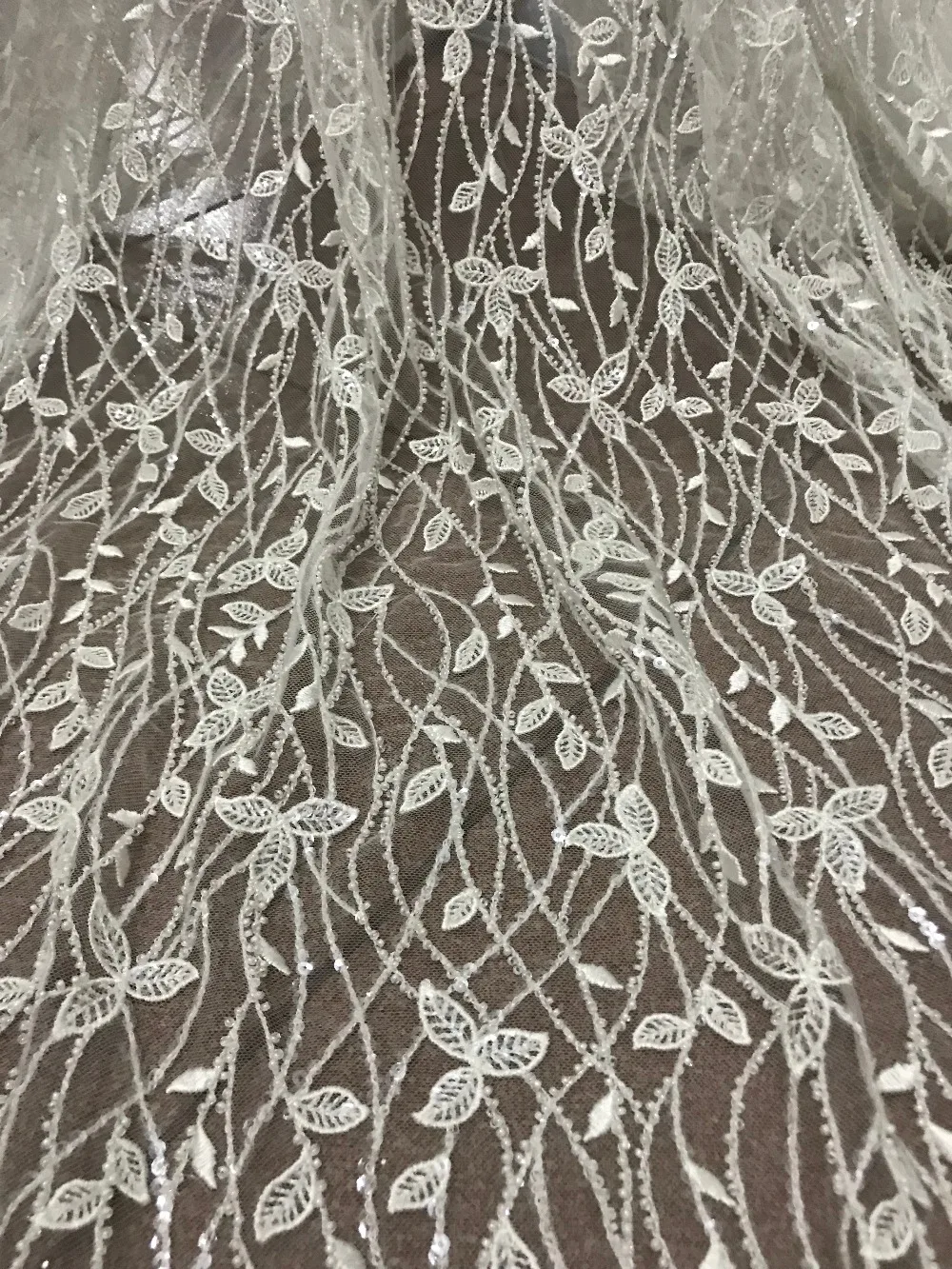 

High grade tulle lace SYJ-53121 African French net lace fabric with full tube beads embroidery lace