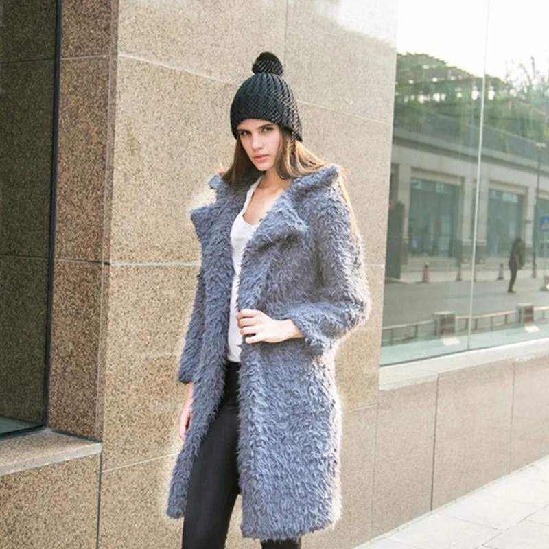 TTOU женское повседневное пальто из искусственного меха, утолщенное зимнее пальто из искусственного меха, розовое черное пальто, модная уличная верхняя одежда, кардиган - Цвет: Gray