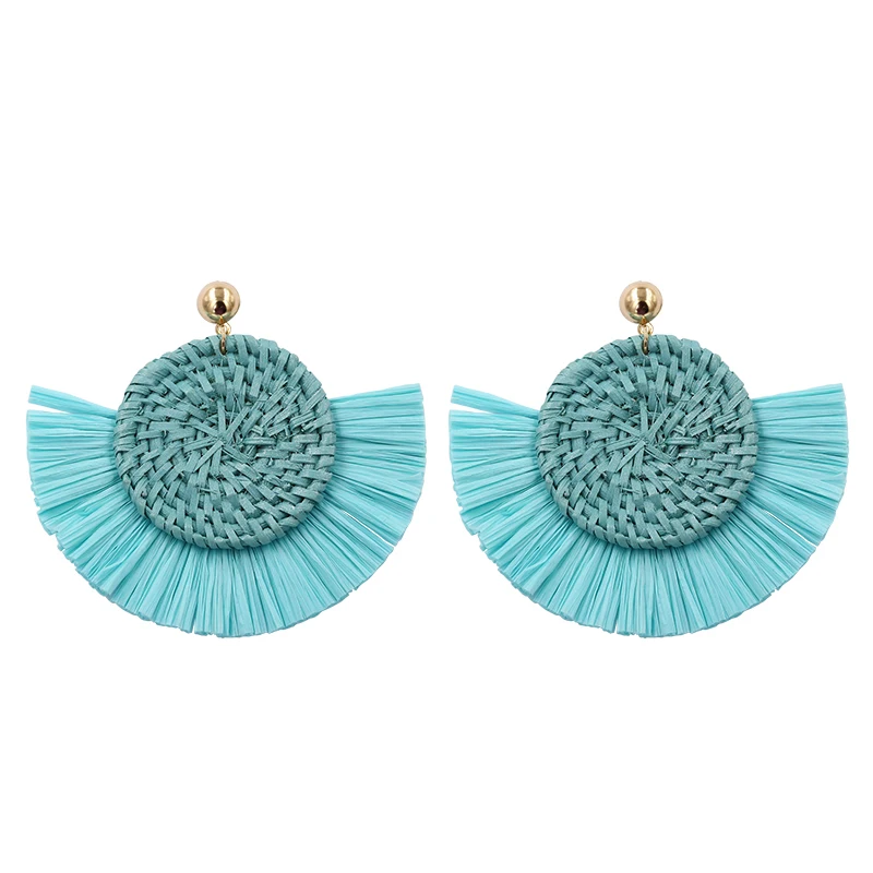 

Bohemia Wicker Rattan Earrings For Women Vintage Raffia Earring Fan-shaped Woven Earing Summer Jewelry