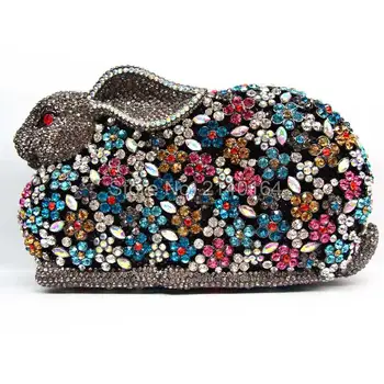 

Gift Box Fashion Ladies Clutches Full Crystal Blue Evening Bags Women Wedding Rabbit Bag Bridal Purse Diamond Clutch Purse Q23