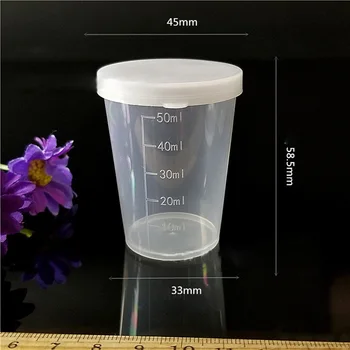 

10* 50ml Medicine Measuring Measure Cups With White Lids Cap Clear Container Top