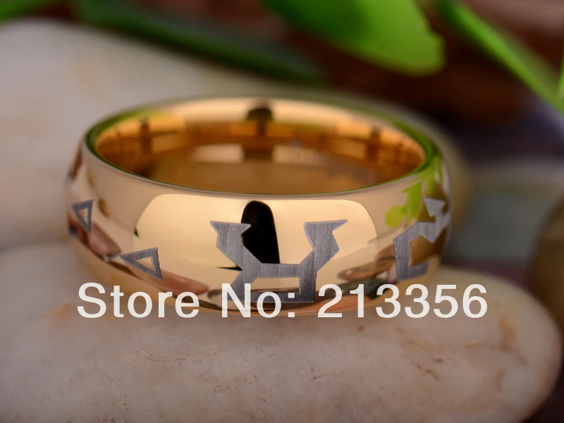 

Free Shipping UK Russia Brazil USA Hot Selling 8MM Golden DomeStargate Gate Address Men's Fashion Tungsten Carbide Wedding Ring