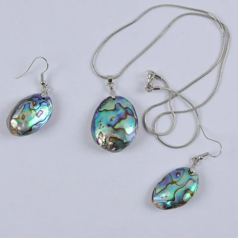 

Natural New Zealand Abalone Shell Necklace Earrings Set Jewelry F333