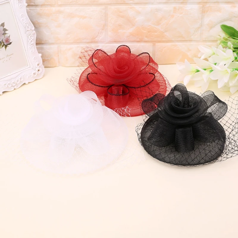 Женские вуалетки головные уборы с большим цветком однотонные Коктейльные Вечерние аксессуары для свадьбы