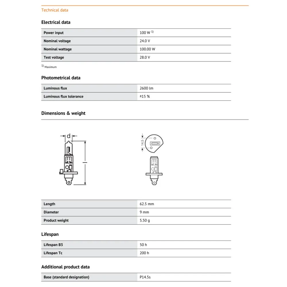 OSRAM Truck H1 24V 100W 62241 P14.5s супер Rallye внедорожный головной свет противотуманная фара