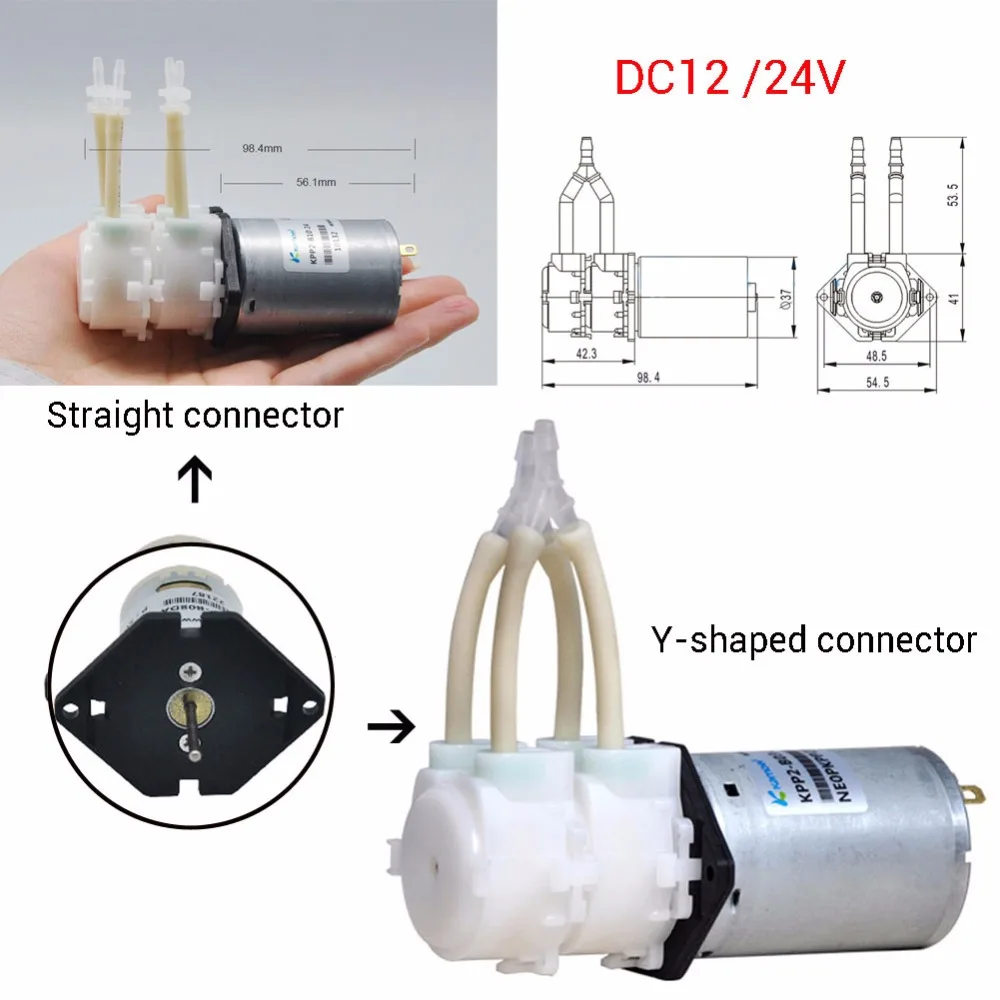 Перистальтический насос для перекачки жидкостей химический насос дозатор двойной головкой KPP2 Нержавеющая сталь прямой/y-образный 12 V/24 V BPT трубки лаборатории дозирования