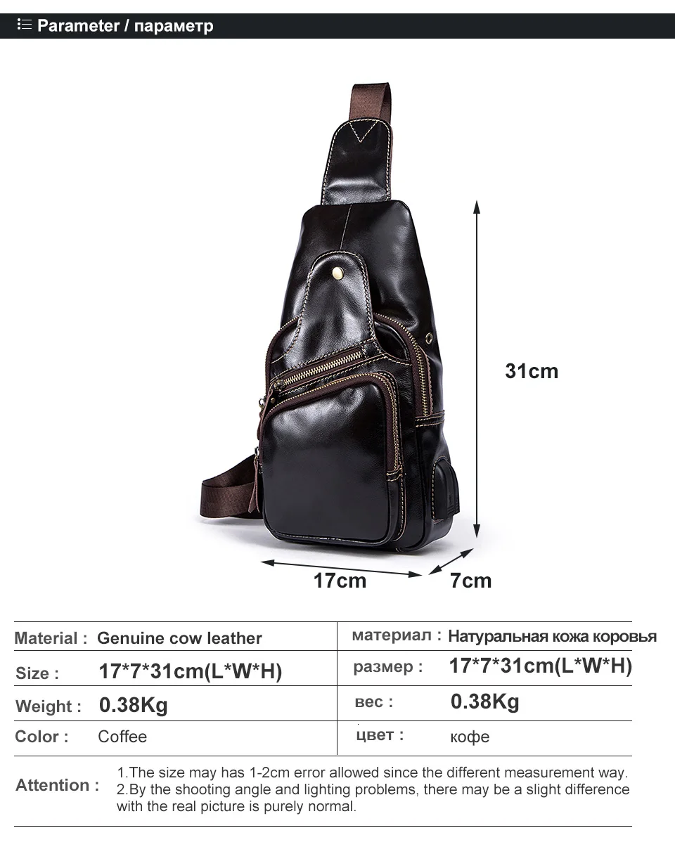 couro genuíno sling saco de bolso masculino