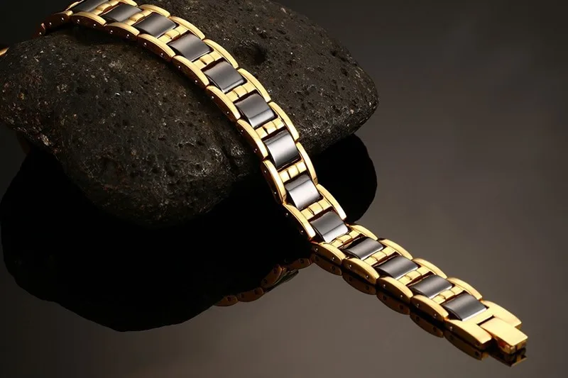12MM Width Black Ceramic Men Bracelets Jewelry Vintage Gold Color