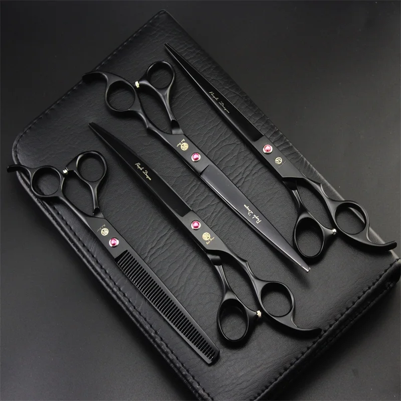 8.0 inch Professional 440C Pet Scissors for dog grooming Straight Scissors & Curved Shear & thinning scissors 4 PCS+ Case+comb (2)