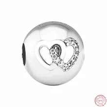 Бусины с зажимом в форме сердца с прозрачным кубическим цирконием DIY Fit PANDORA Подвески Серебро 925 для женщин Изготовление ювелирных изделий CL034
