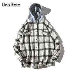 Una Reta Мужская рубашка с капюшоном Осень и весна новый бренд хип-хоп клетчатая рубашка пальто Мужская Уличная однобортная рубашка