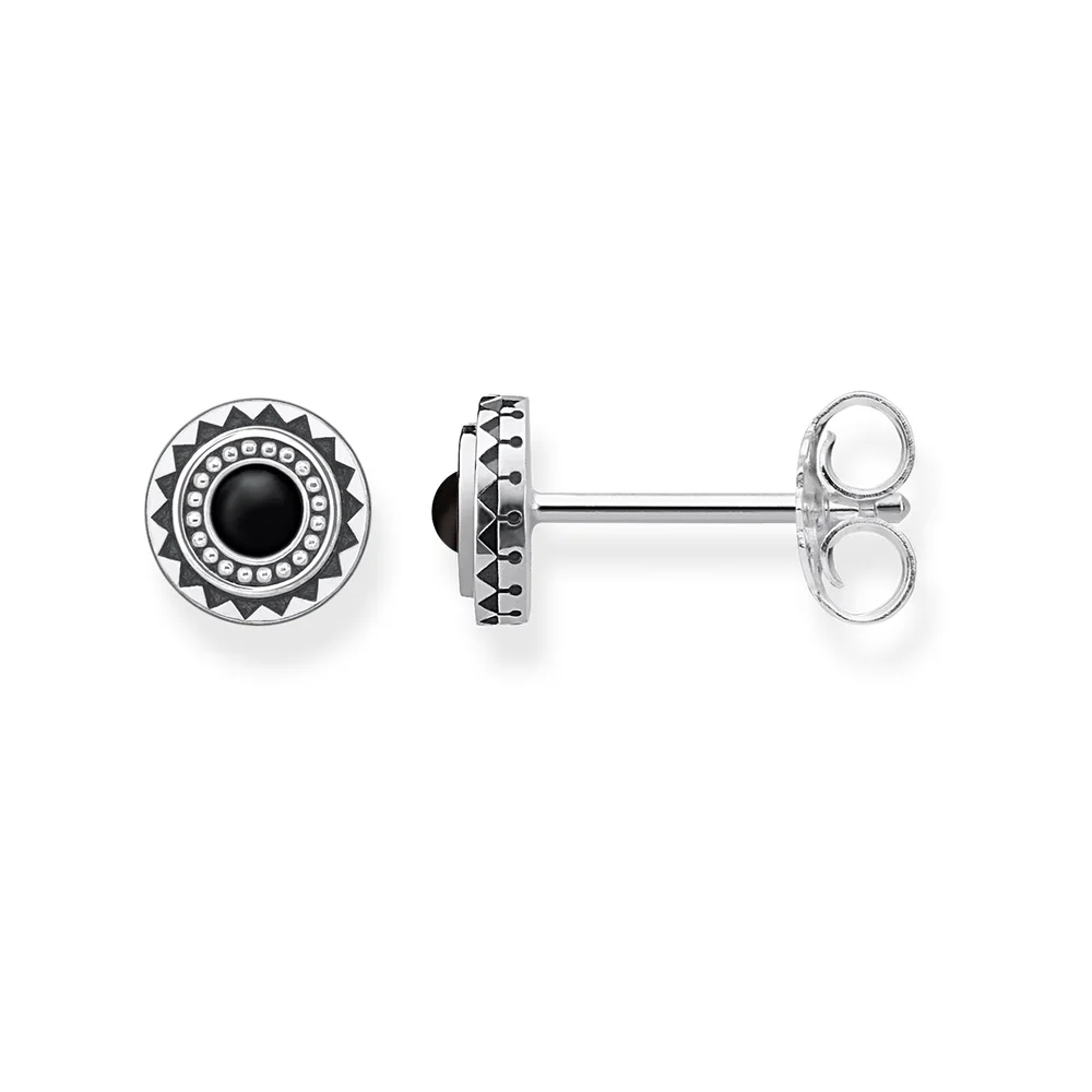 

Silver Black Stone Sun Shape Stud Earrings, 2018 New Fashion Thomas Style Ear Stud Earring Jewelry Earings Gift For Women