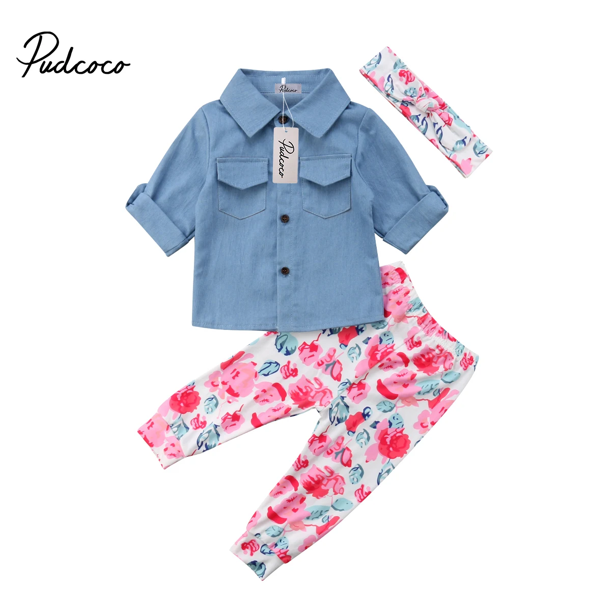 

2018 Brand New Toddler Infant Newborn Child Kid Baby Girl Tops Denim T Shirt Dress + Floral Pants Leggings Outfits Clothes
