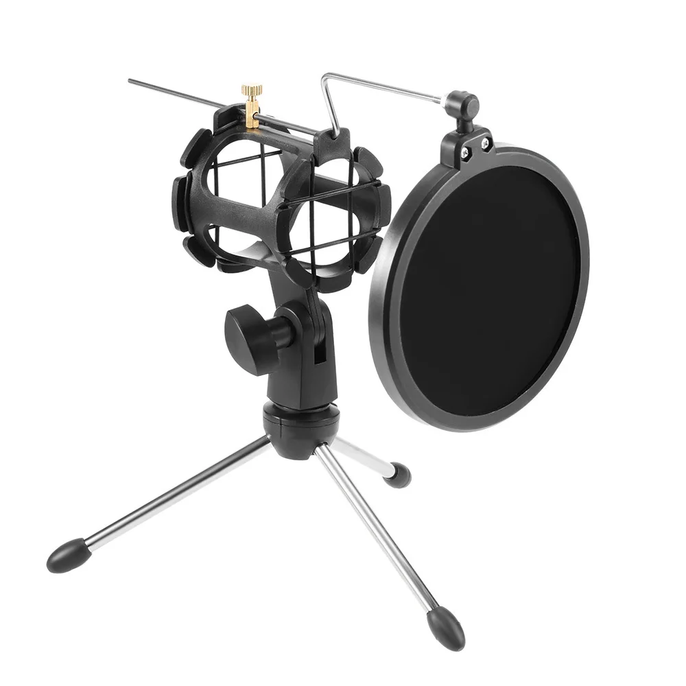 Adjustable Studio Condenser Microphone Stand Desktop Tripod for Microphone with Windscreen