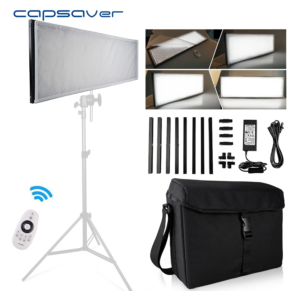 

capsaver 30*90cm LED Video Light Flexible Photography Lighting Daylight Fabric Panel 576 SMD Beads CRI90 72W LED Studio Lamp