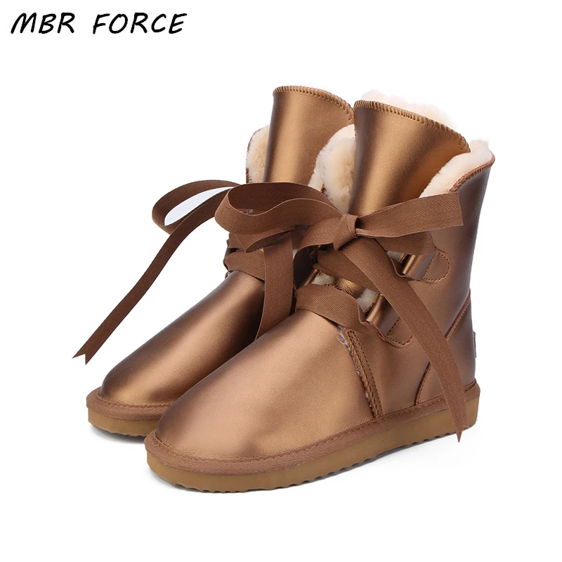 Goedkoop MBR KRACHT Australi euml; Hoge Kwaliteit Vrouwen Snowboots Lederen waterdichte Laarzen Bont Winter Laarzen Warme Dikke Vrouwen Laarzen