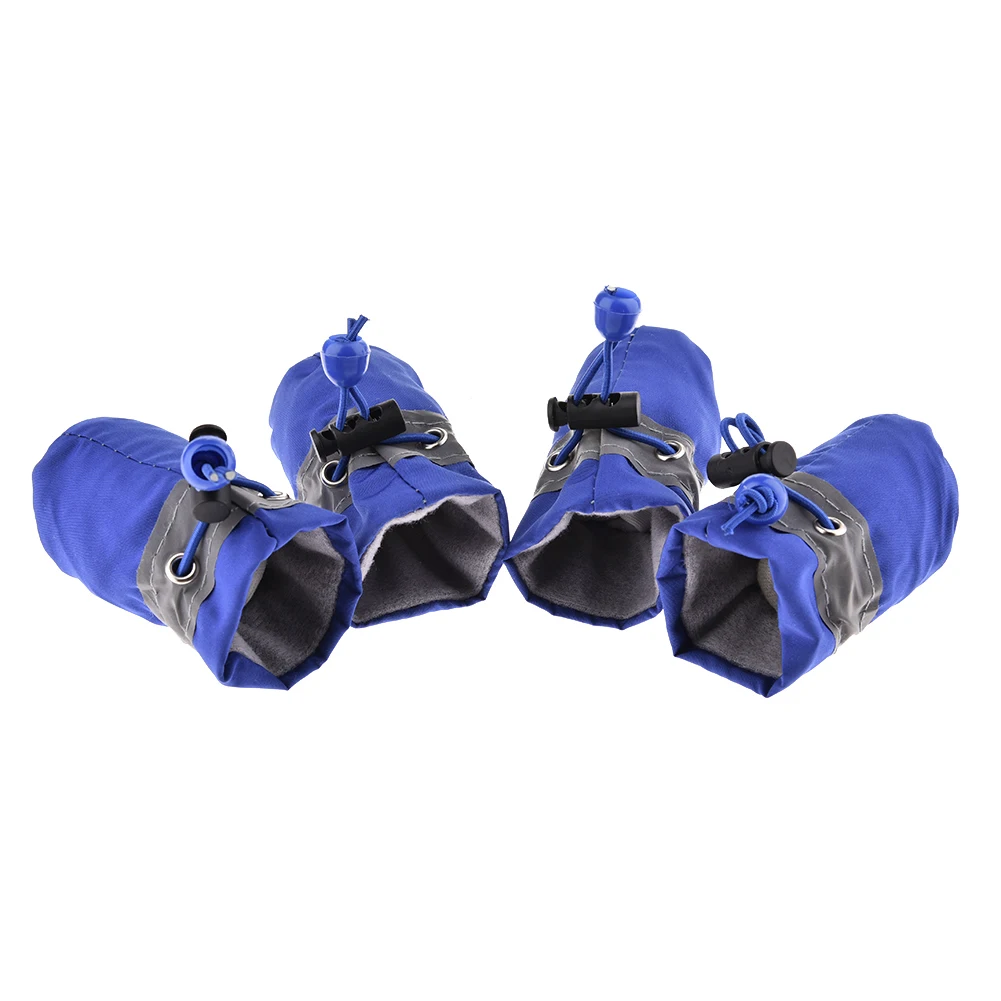 4 шт. Водонепроницаемый собака обувь Светоотражающие Нескользящие резиновые сапоги Регулируемый Теплые зимние носки тапки Paw протектор для собак и кошек - Цвет: blue
