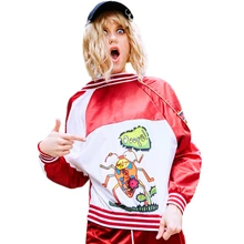 Женская Осенняя куртка со стоячим воротником с длинным рукавом повседневные куртки модная женская хит Цвет мультфильм печати Повседневное верхняя одежда Z100