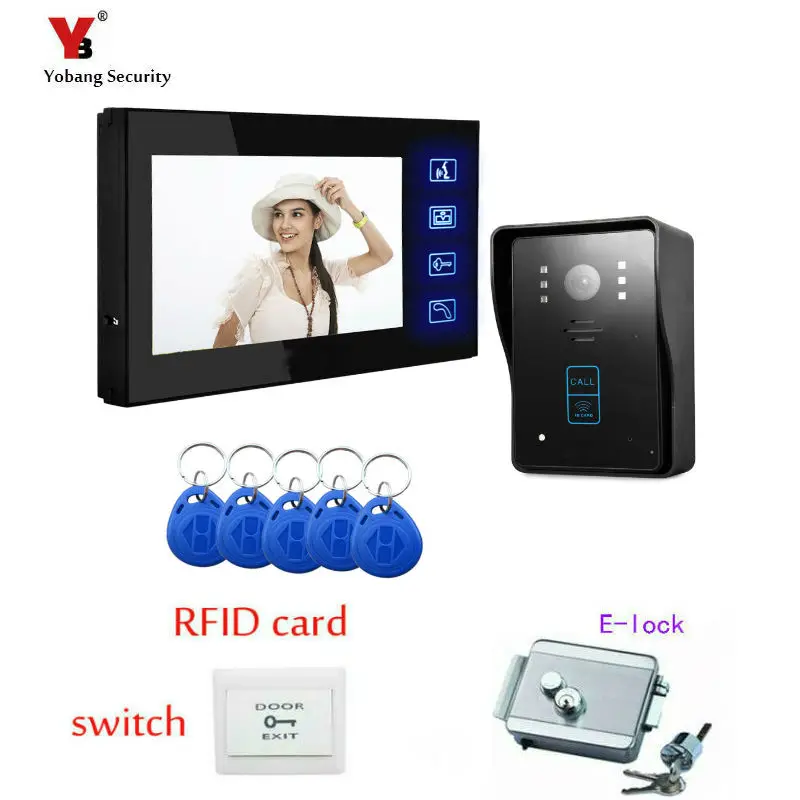 

Wired RIFD card Video Door Phone 7"Color LCD With Waterproof Digital Doorbell Camera Viewer IR Night Vision Intercom System