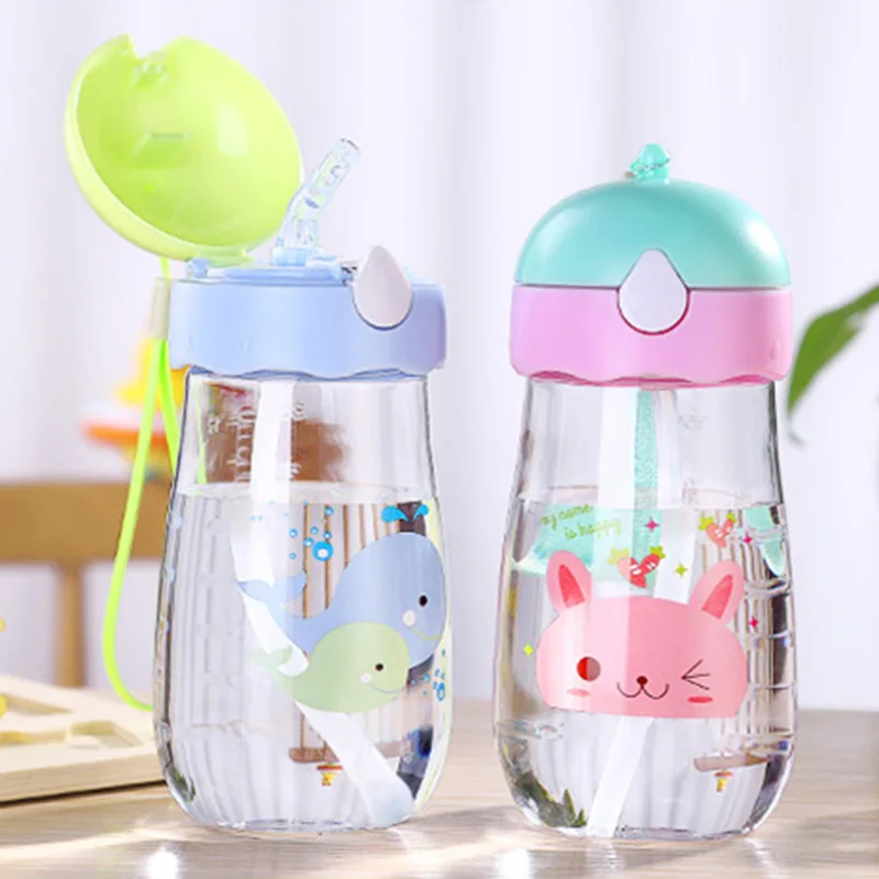 Zerodis 350 ml de Dibujos Animados port/átil Baby Straw Cup Double Handle Kid Kids Learn Drinking Cup sin BPA Verde