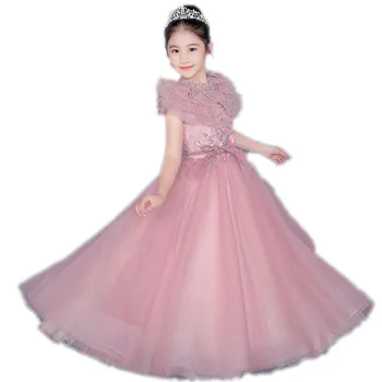 

Children Kid Birthday Wedding Party Flowers Dress Baby Girls Elegant Pageant Ball Gown Long Mesh Dress For Communion E140