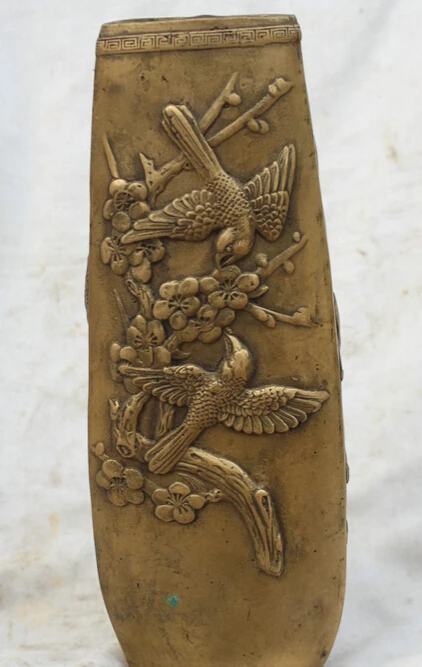 

JP S061 Marked Chinese China Bronze 4 Season Flower & Birds Statue Brush Pot Pencil Vase Discount 35%