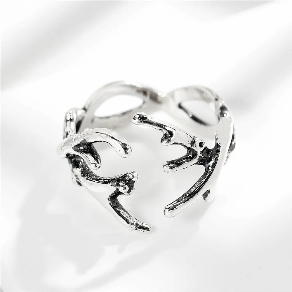 elk horn open Rings 100 Sterling 925 silver Jewelry Vintage Adjustable
