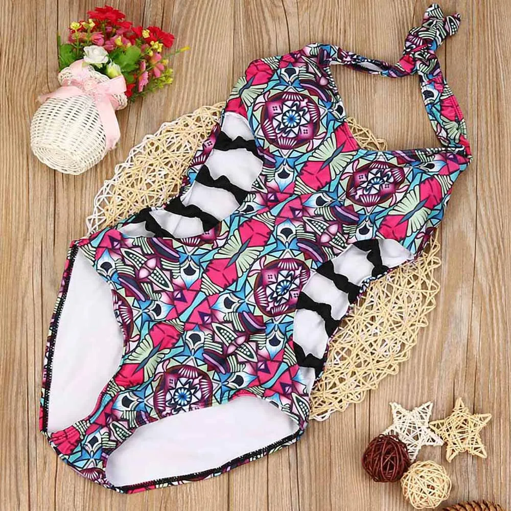 

2019 New Women Sexy One Piece Swimsuit Swimwear Hollow Print Halter Push-Up Padded Swimsuit Beachwear Trikini Bodysuit Monokini