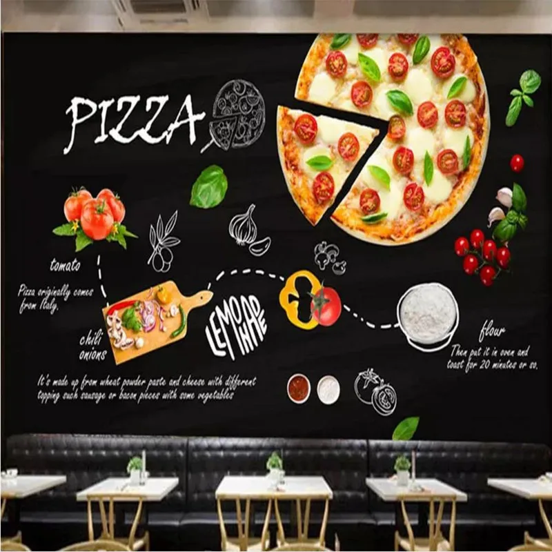 

Custom wallpaper mural black hand-painted Italian pizza shop Western restaurant background wall - high-grade wall covering