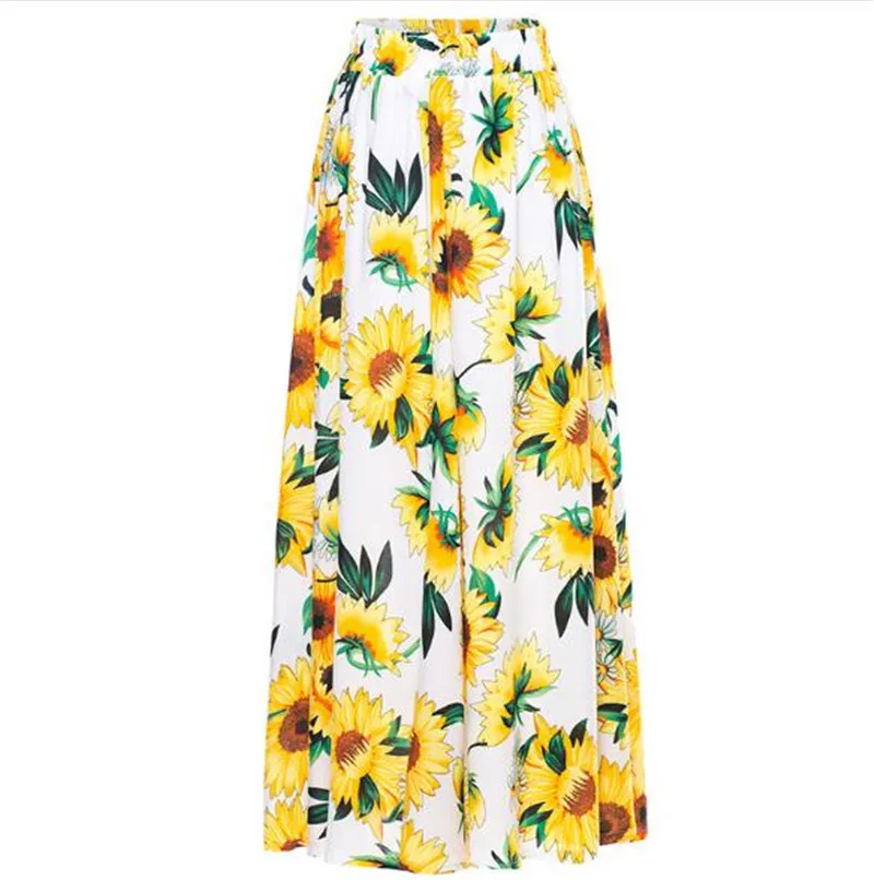 

IOLPR New Style Women's Summer Fashion Bohemia Print High Waist Beach Wrap Long Split Skirt Casual Long Skirts black white pink