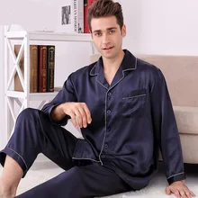 M8805 шелковые пижамы, весенние и летние мужские пижамы с длинными рукавами, комплекты из двух предметов, шелк, БЛАГОРОДНАЯ Мужская домашняя одежда, костюм