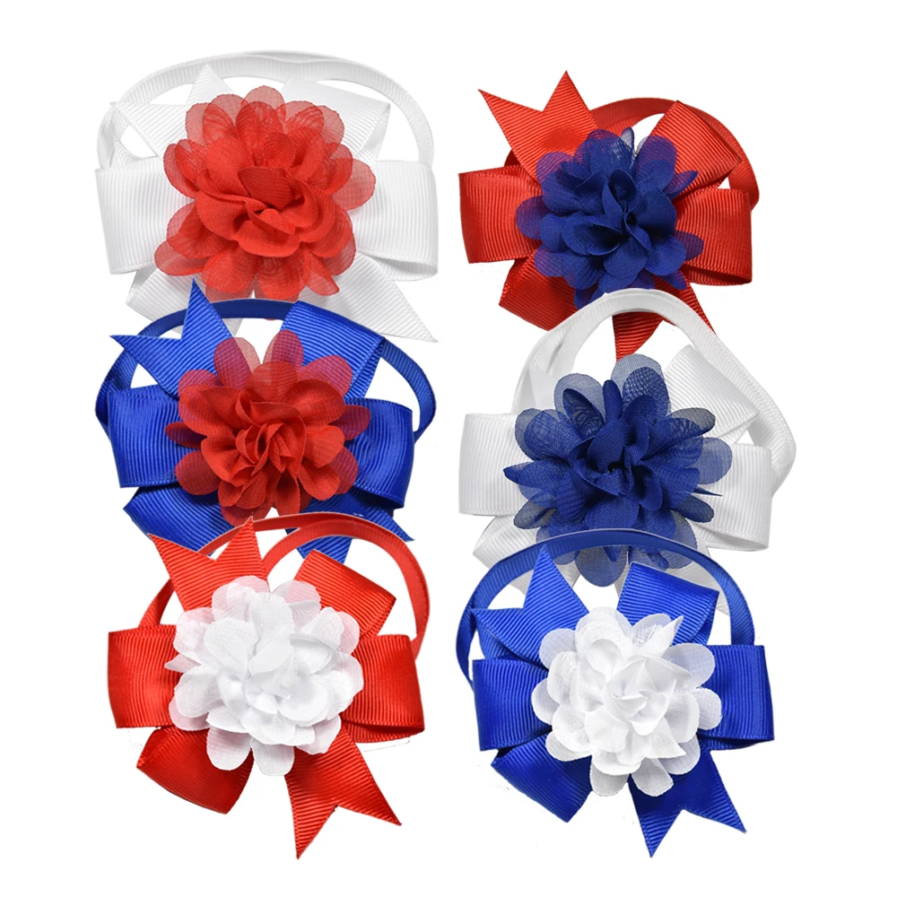 

50pcs Chiffon Flower 4th of July/July 4Pet Puppy Dog Cat Bow Ties Adjustable Dog Bowties Dog Bows Pet Grooming Accessories