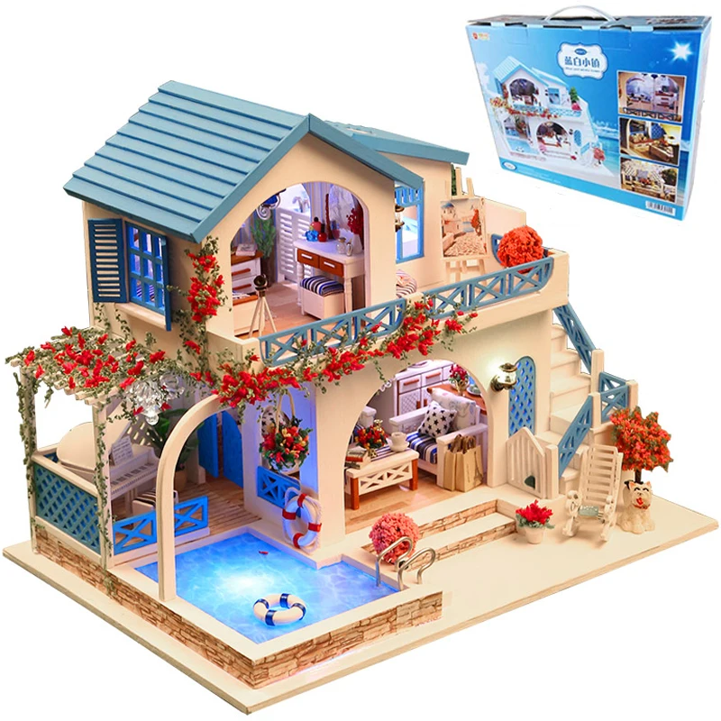 Dollhouse Diy Furniture Toy for Children Doll House Miniatures Home Doll House Furniture Kit Casa Toy Wooden House Romantic Gift