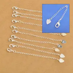 Оптовые ювелирные изделия 925 пробы Серебряная расширение хвост цепи с принтом в виде сердец и тег застежка-краб для Цепочки и ожерелья