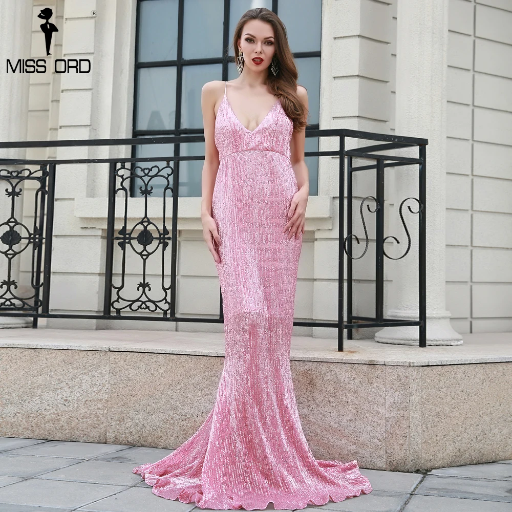 

Missord 2019 Sexy Deep-V Off Shoulder Backless Vestidos Summer Dresses Sequin Maxi Women Party Dress FT8379-3