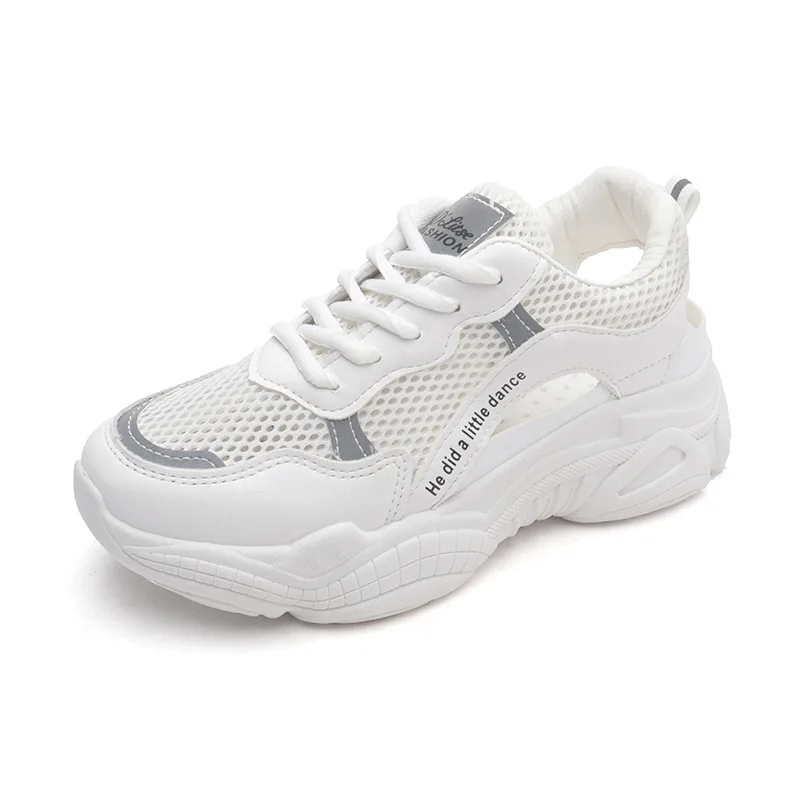 

2019 Spring&Fall Women's Flat Casual Shoes Breathable Air Mesh Vulcanized Shoes Women Running Shoes White Shoes Lace-up EUR35-40