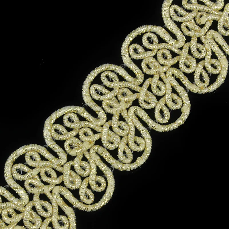 2Y Metallic Gold Trim Braided Trims Lace Ribbon Trimming Motif Venise