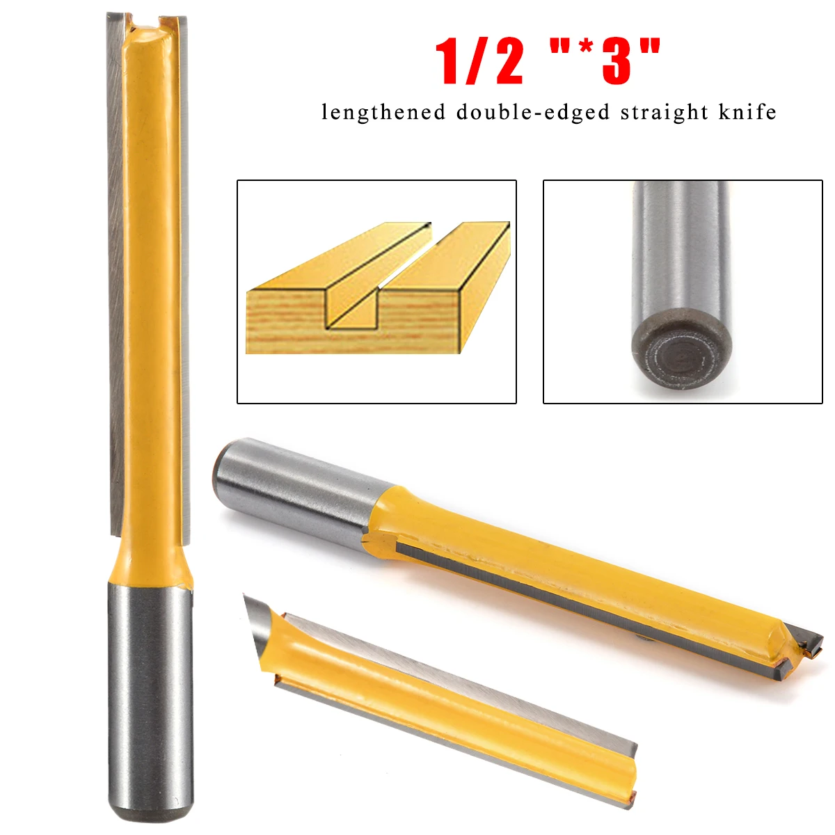 Mayitr 1pc Extra Long Straight Router Bit 1/2" Shank 1/2"W x 3"H