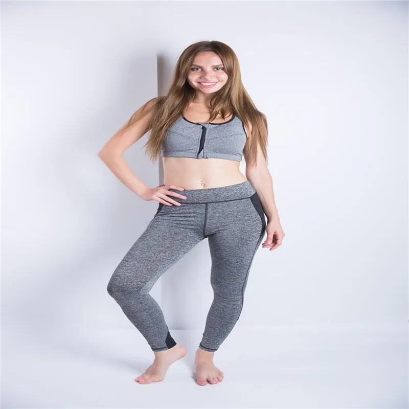 

High Waist Gray Black Patchwork Sexy Push Up Hips Running Pants Womens Clothing Legging Femme