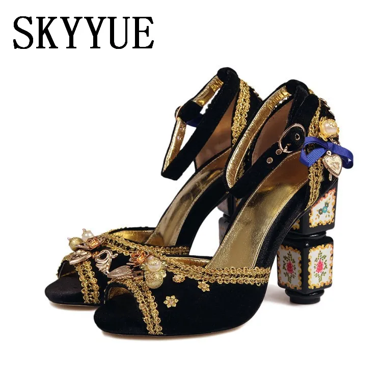 2018 New Genuine Leather Red Pink Velvet Pearl Jewel Beading Women Summer Sandals Sexy Open Toe Printed Heel 10 Cm Sandals Shoes pearl beading flounce bardot velvet bodysuit