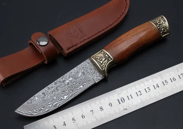 

Damascus pattern fixed blade hunting knife kitchen camp hunt pocket Survival EDC tools outdoor Self-defense Tactical knife