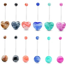 1PC MultiColor Ball & Cuore Gravidanza Maternità Flessibile Bioplast Lungo Anelli Del Tasto di Pancia Ombelico Fermo Body Piercing 50 millimetri lunghezza