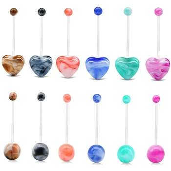 

1PC MultiColor Ball&Heart Pregnancy Maternity Flexible Bioplast Long Belly Button Rings Navel Retainer Body Piercing 50mm Length