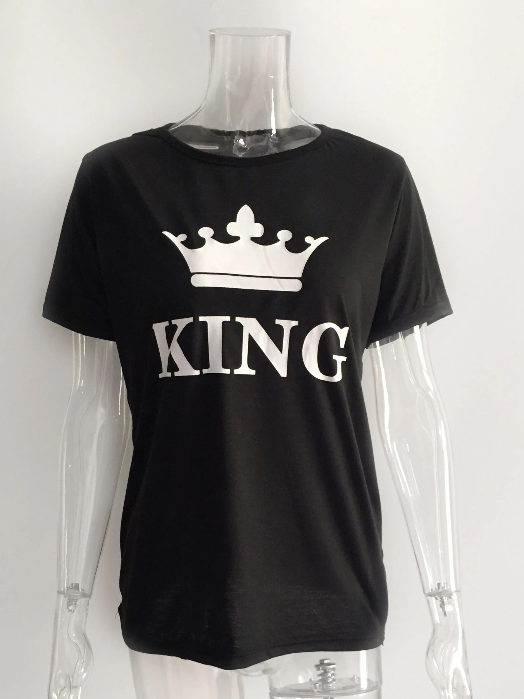 Летняя футболка для любителей вина, короля, королевы, императорской короны, парные футболки для женщин и мужчин, Забавные футболки с буквенным принтом, его и ее подарки для любимых