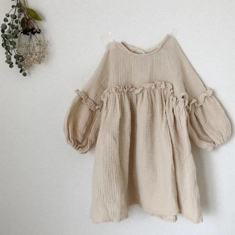 Baratos Vestidos de verano para niñas nuevo 2019 verano Japón para niñas vestido de lino para Niñas Ropa de primavera volantes Princesa para bebés